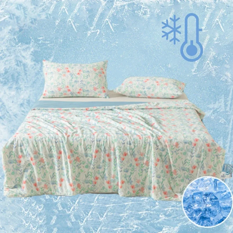 Cooling Blankets Flower Printed Smooth Air Condition Cool Comforter Lightweight Summer Quilt (NO Pillowcase)