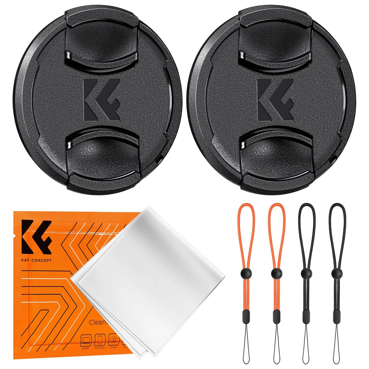 K&F CONCEPT Front Lensdop Kit 7-in-1 Middenknijper Anti-Verlies Houder Microfiber Schoonmaakdoek voor Canon Nikon Sony Fujifilm