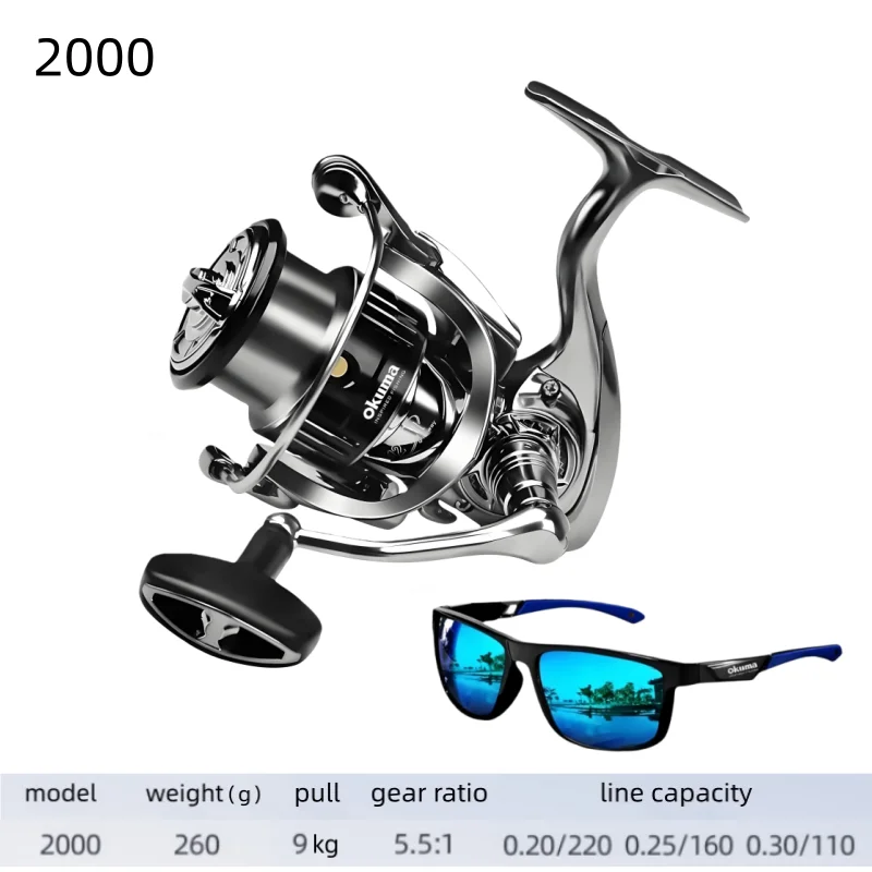 Okuma Original Nahtloses Spinnrad, Angelrolle, optionale Modelle 1000-7000, ausgestattet mit polarisierten Angelbrillen