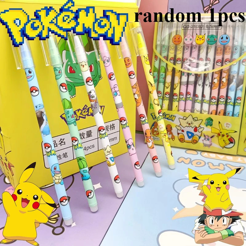 1PCs Anime Pokémoned Pikachu 0.5MM Erasable Gel Pen Student Supplies Stationery Pens Children School Birthday Gift for Friends