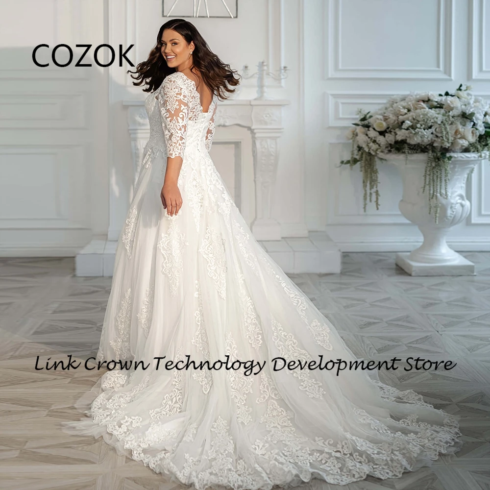 COZOK trzy czwarte Plus rozmiar suknie ślubne dla kobiet 2024 linia Oversize suknie ślubne z koronką nowe letnie Vestidos De Novia