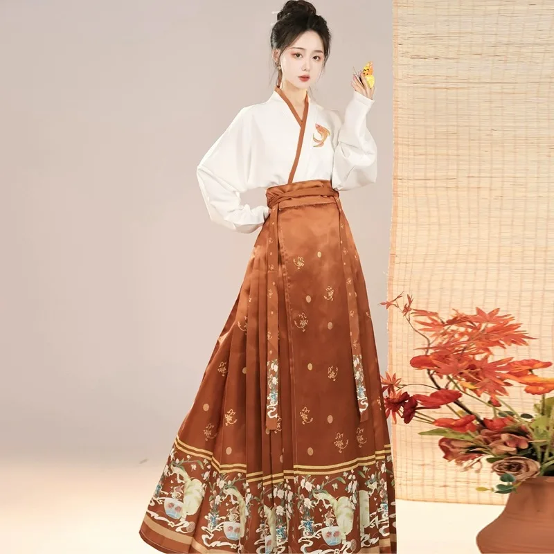 Original authentic Hanfu female adult 10-color option waist-length horse skirt daily style Han element set