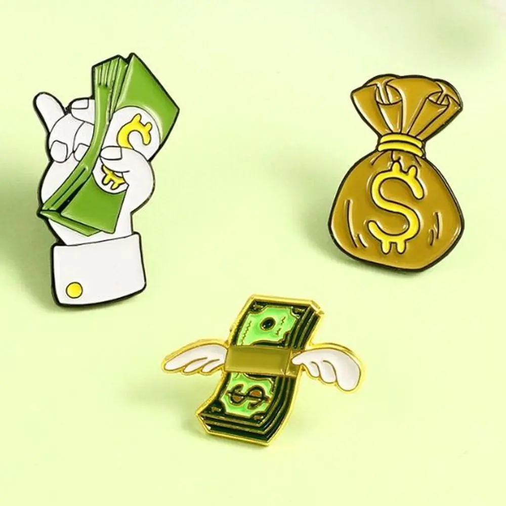 The Slave of Money Dollar Banknote Brooch USD Bag Cartoon Wing Dollar Lapel Pin Fashion Creative Cartoon Metal Badge Collar