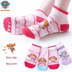 4pairs Genuine Paw Patrol Kids Cotton Non Slip Sock Baby Socks Everest Skye Girl's Cartoon Model Children Indoor Sock