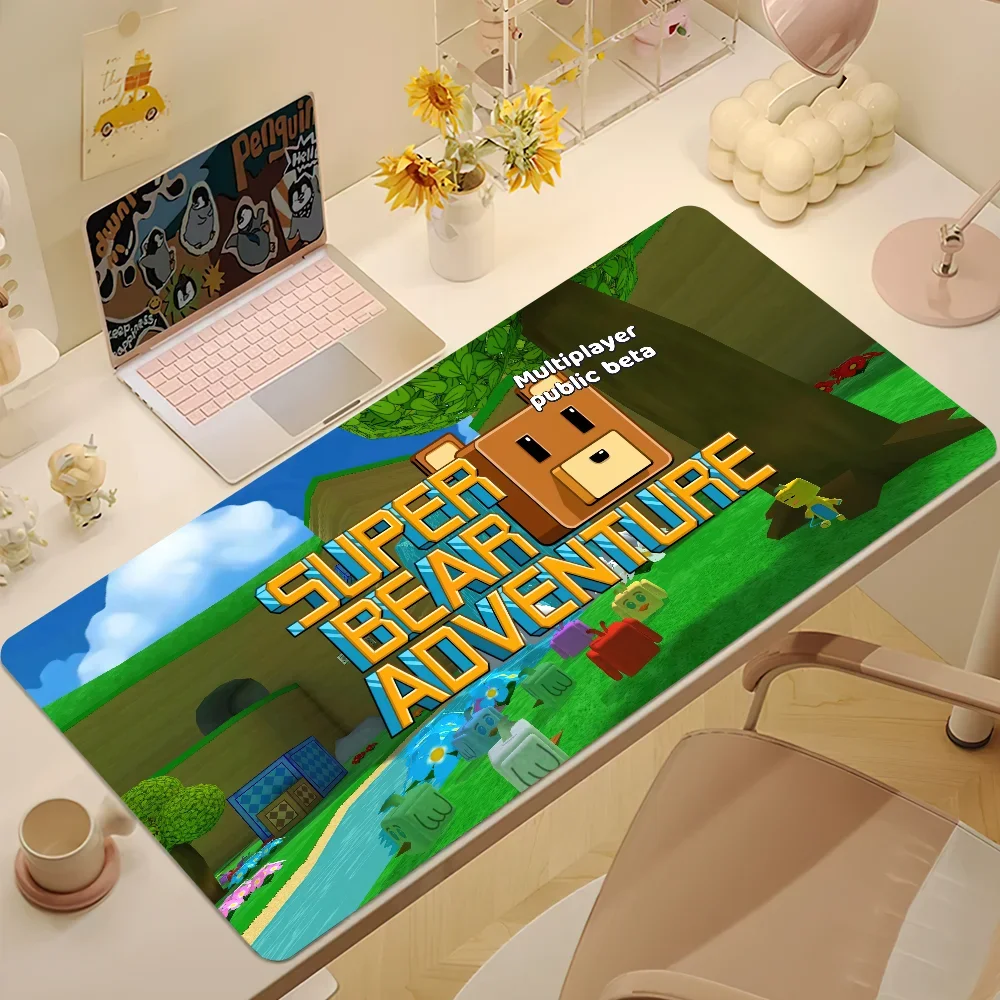 CIFBUY Super Bear Adventure Cute Block Bear Desk Pad, Colorful Cartoon Game Art, Extended Mouse Mat With  For Kids Gaming Desk