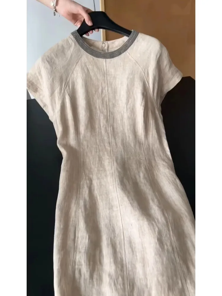 Ele Simple t-shirt Dr abricot décontracté jupe longue taille haute a-ligne été nouveauté femmes Faion Dr