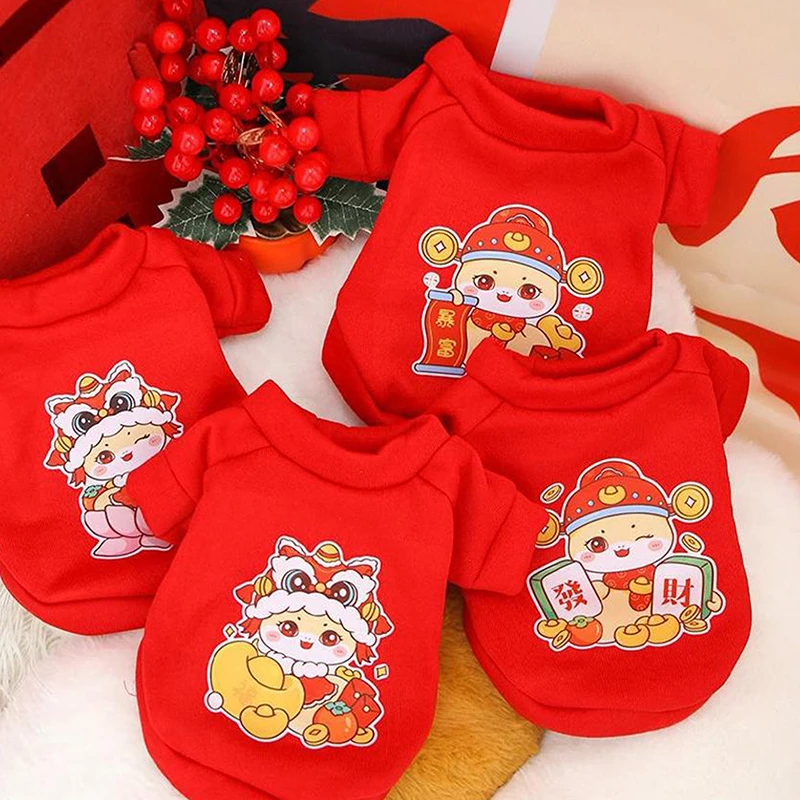 Chinese New Year Winter Clothes Year Of The Snake Big Red Coat Warm Cartoon Printed Snake Hoodie Autumn And Winter Pet Clothes