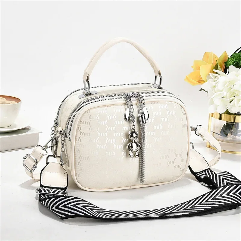 حقيبة كتف جلدية عصرية للسيدات مع مجموعة حقائب يد بحزام طويل من أفضل العلامات التجارية المصممة