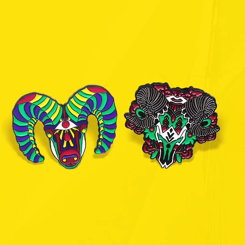 Skull Skeleton Rainbow Colorful Bull Animal Pines Lapel Jewelry for Kids Wholesale Punk Ox Head Sheep Skull Enamel Pins Flower