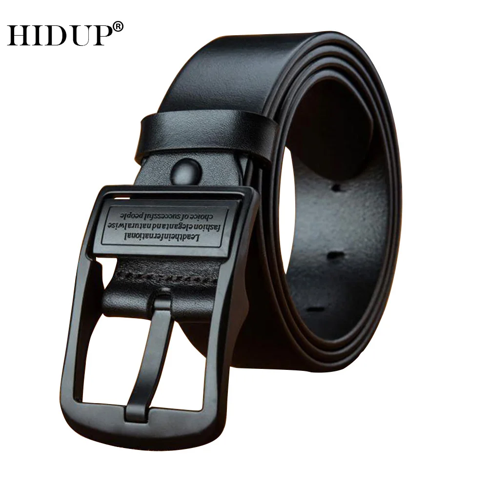 HIDUP 3.8cm Width Men's Cowhide Jeans Accessories Pin Buckle Pure Leather Belt for Male