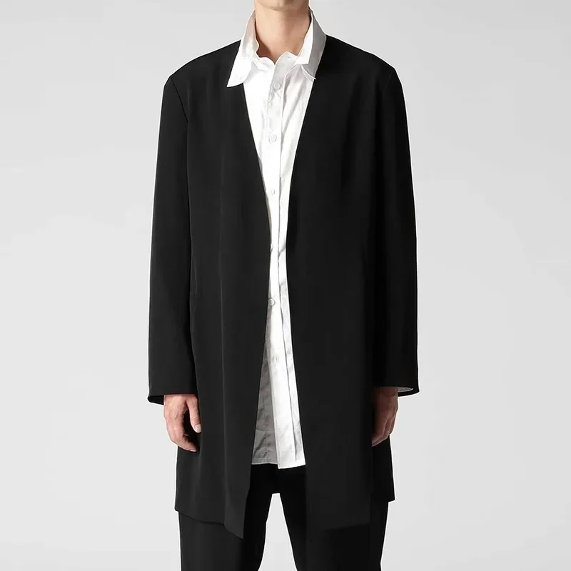 

YOJI OOAK оригинальный дизайн, черный свободный плащ с v-образным вырезом, однотонная универсальная куртка со средними и длинными рукавами