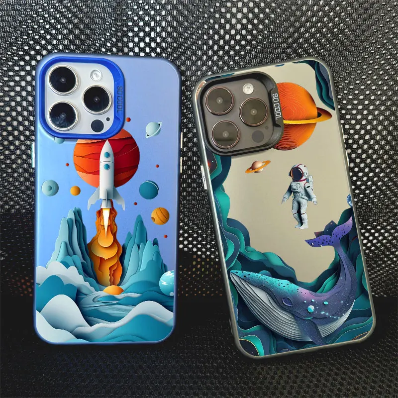 Funda de teléfono de astronauta láser de dibujos animados para iPhone 13 Mini, 12, 11, 15 Pro Max, 14 Pro Max Plus, cubierta trasera a prueba de golpes para iPhone 15 Plus