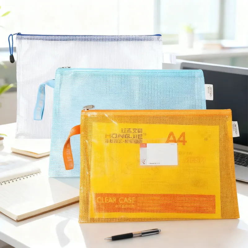 5pcs Mesh Zipper Pouch A4 Document File Mesh Bags with Zipper Waterproof Zipper Bags for Travel Storage School Office Appliances