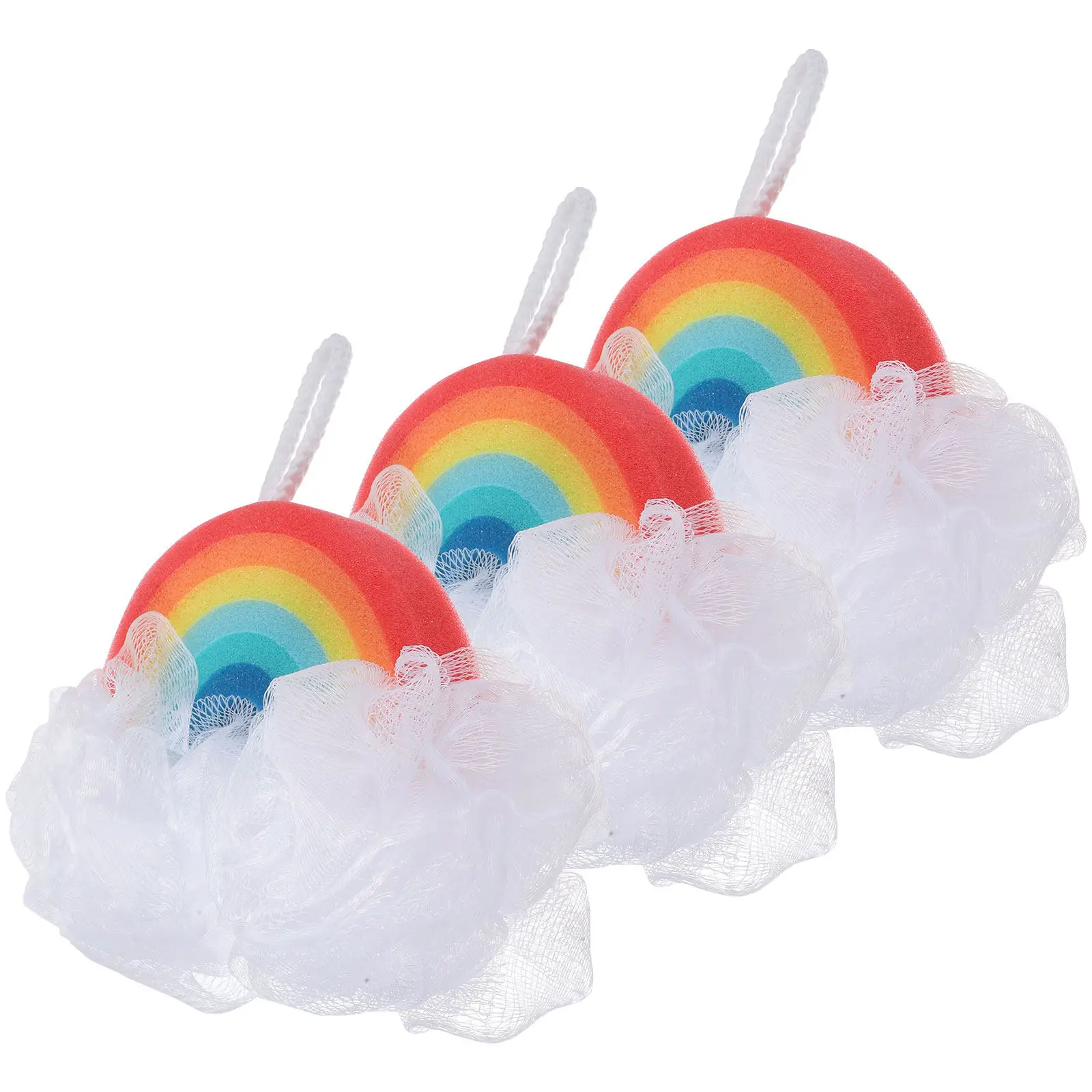 

3Pcs Rainbow Shape Kids Bath Sponge Set High Absorbent PU Exfoliating Sponge Gentle on Baby Skin Body Scrubber for Daily Use