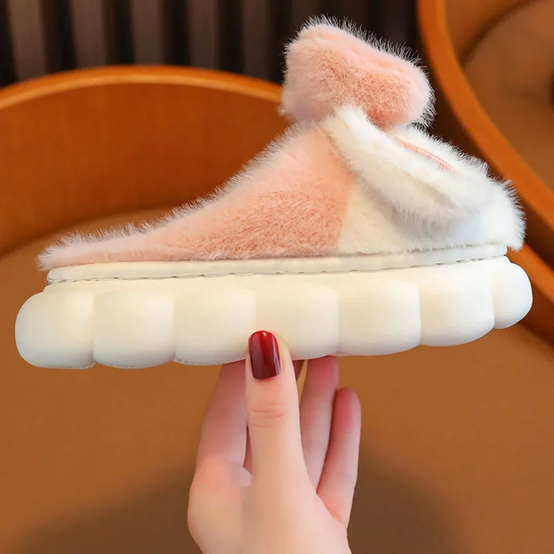 Boys Kids Indoor Slippers 2023 New Winter Child Fur Slippers Plush Home Shoes Baby Toddler Girls Cotton-padded Warm Footwear