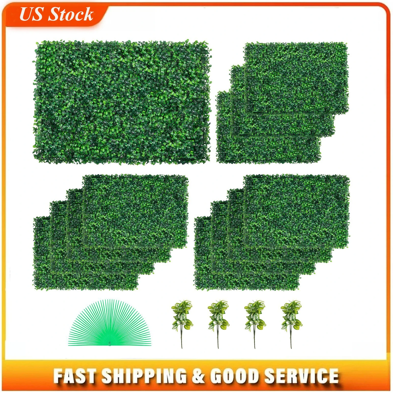

12PCS 24"x16" Artificial Plant Walls Foliage Hedge Grass Mat Greenery Panels Fence Home Decor Fake Plants Garden Simulated Lawn
