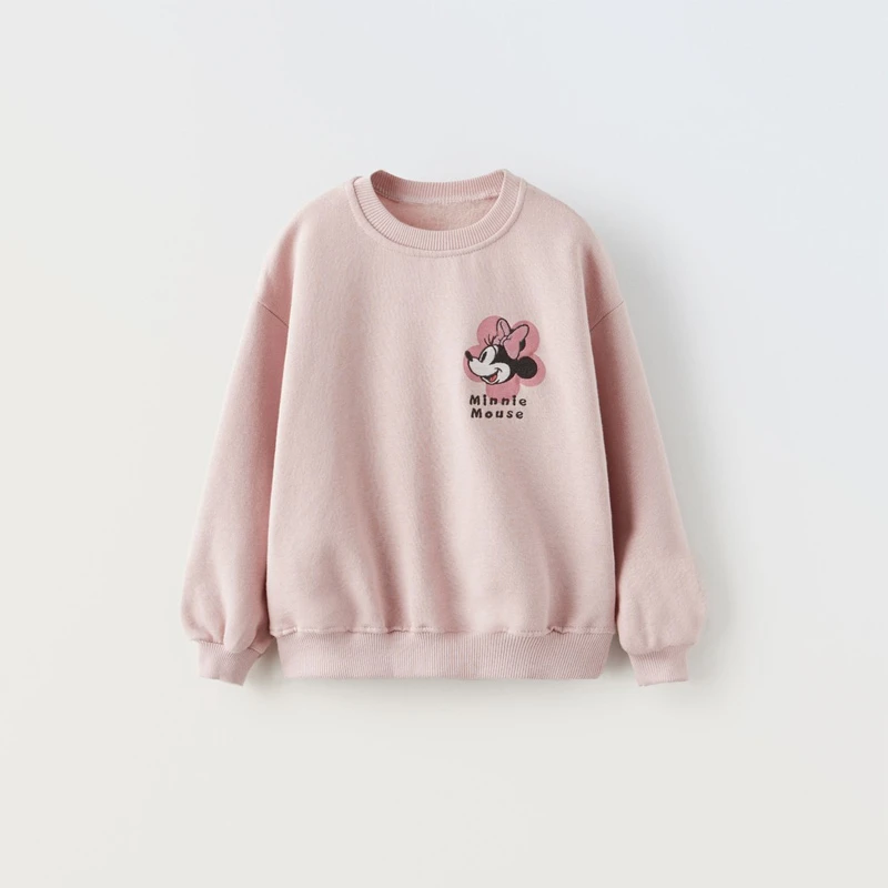 Sweat-shirt imprimé Minnie, vêtements d'automne à manches longues pour enfants, sweat à capuche à la mode, dessin animé, col rond, hauts amples pour bébés, vêtements décontractés, nouvelle collection