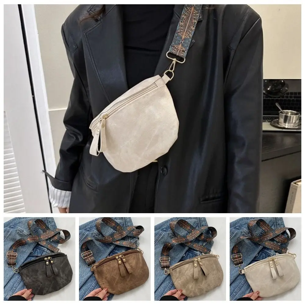 

Simple Dumpling Shape PU Leather Waist Bag Zipper Korean Style Chest Bag Hobo Satchel Women Crossbody Bag Streetwear