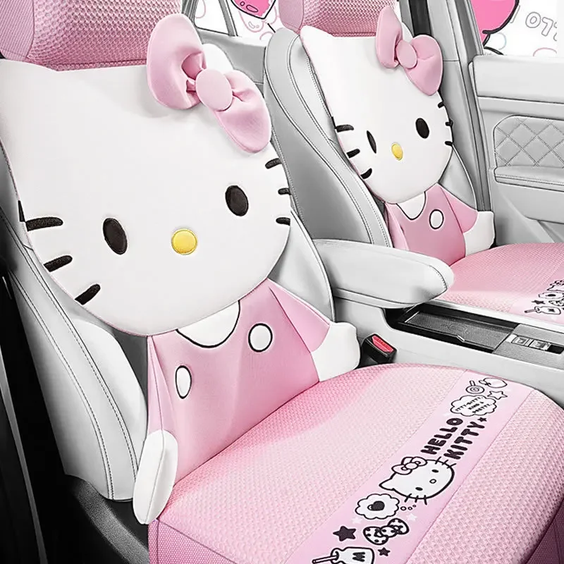 

Sanrio Kawaii Hellokitty Car Cartoon Seat Cushion Four-season Universal Seat Cover Breathable Ice Silk Semi-surrounded