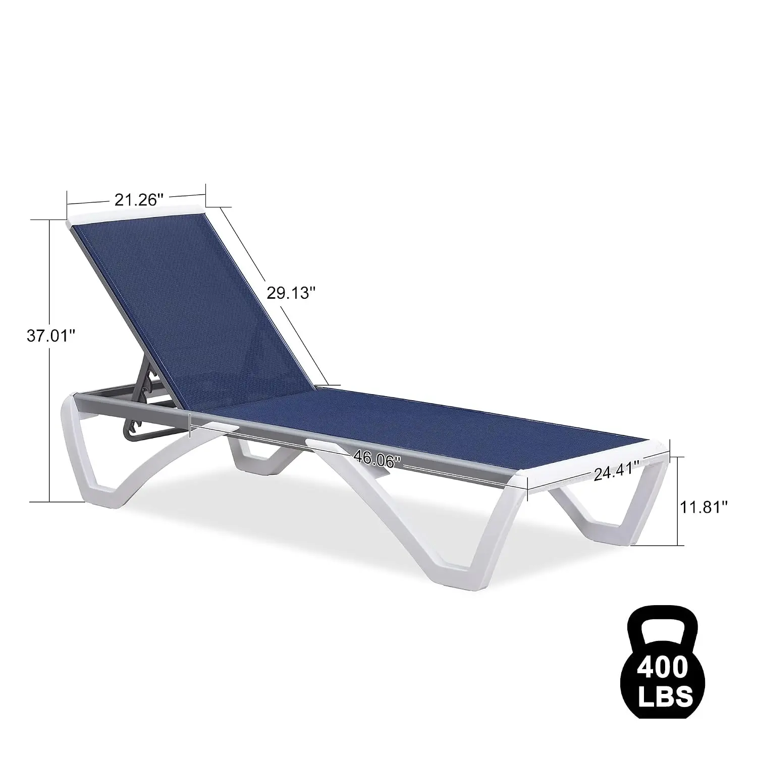 Patio Chaise Lounge Chair 1 Piece Plastic Fully Flat Navy Blue, Customized