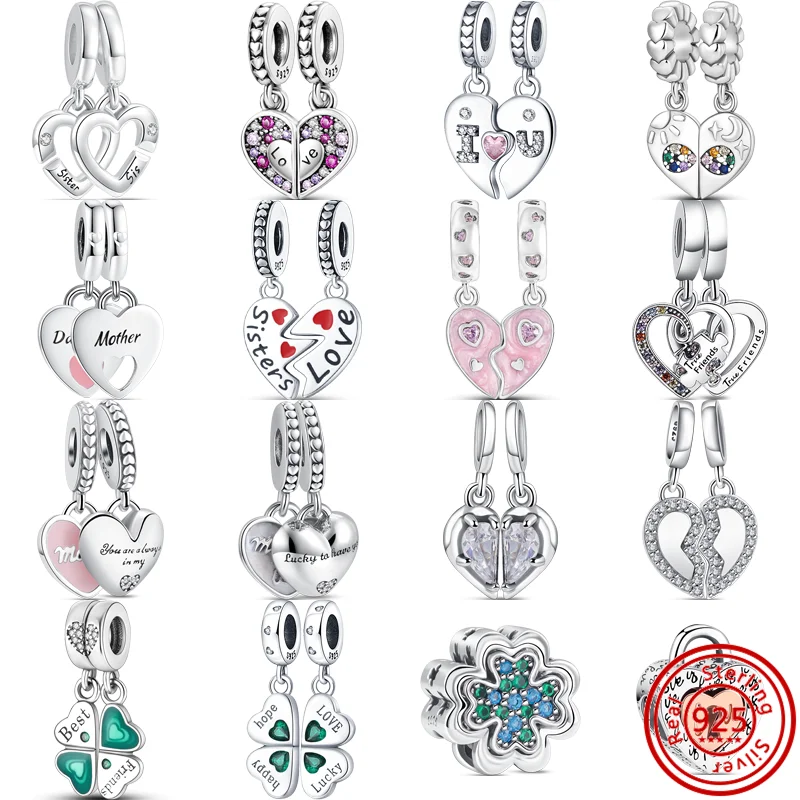 

New Fit Pandora DIY Bracelet 925 Silver Splittable Four Leaf Clover Heart Sisters Mother Daughter Friend Dangle Charm Love Beads