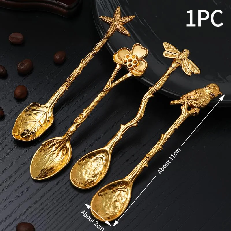 1PC Retro Metal Coffee Spoon Dragonfly Branches Leaves Shape Ice Cream Cake Dessert Milk Mixing Spoon Kitchen Gadgets Tableware.