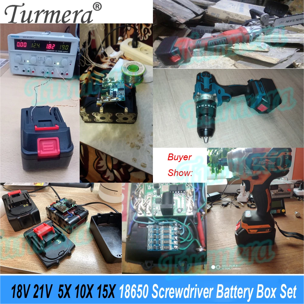 Turmera 18V 21V Screwdriver Battery Case 5X 10X 15X 20X 18650 Cores 50A New 70A Balance BMS Weld Nickel Set for Makiita Battery view 6