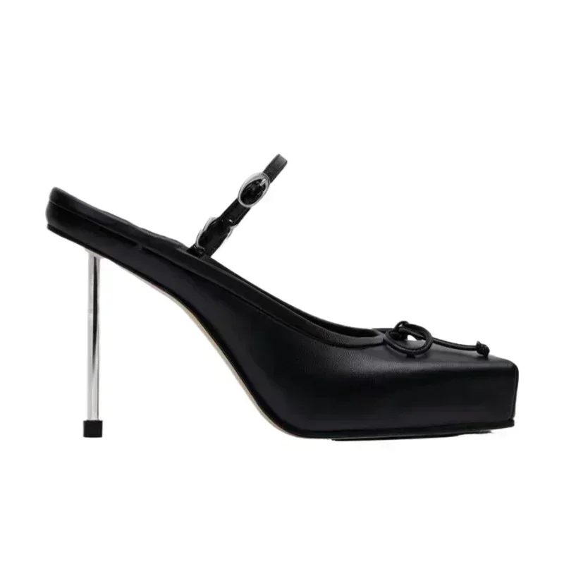 Bow Luxury Women Shoes Designer Slippers Flats Sandals 2024 Trend Heels Square Toe Casual Mules Flip Flops Sandalias De Mujer