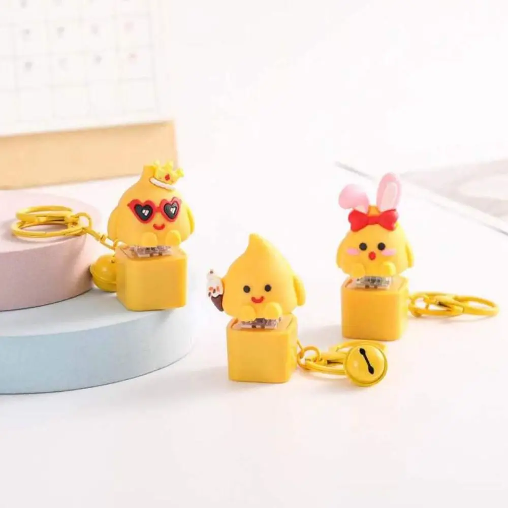 Yellow Chick Wooden Fish Keyboard Keychain Luminous Electronic Mechanical Keyboard Keychain LED Lamp Merit +1