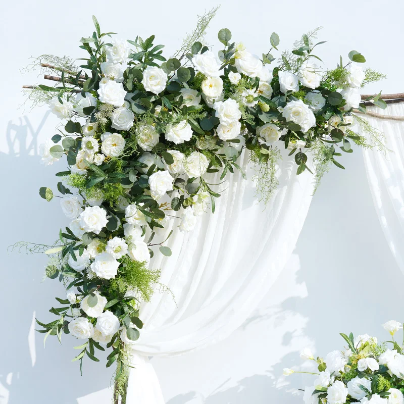 ورق زيتوني من الأوكالبتوس الأخضر خلفية لحفلات الزفاف مزينة بنقشة الزهور زينة على شكل قوس معلق على شكل زهرة كروية #5