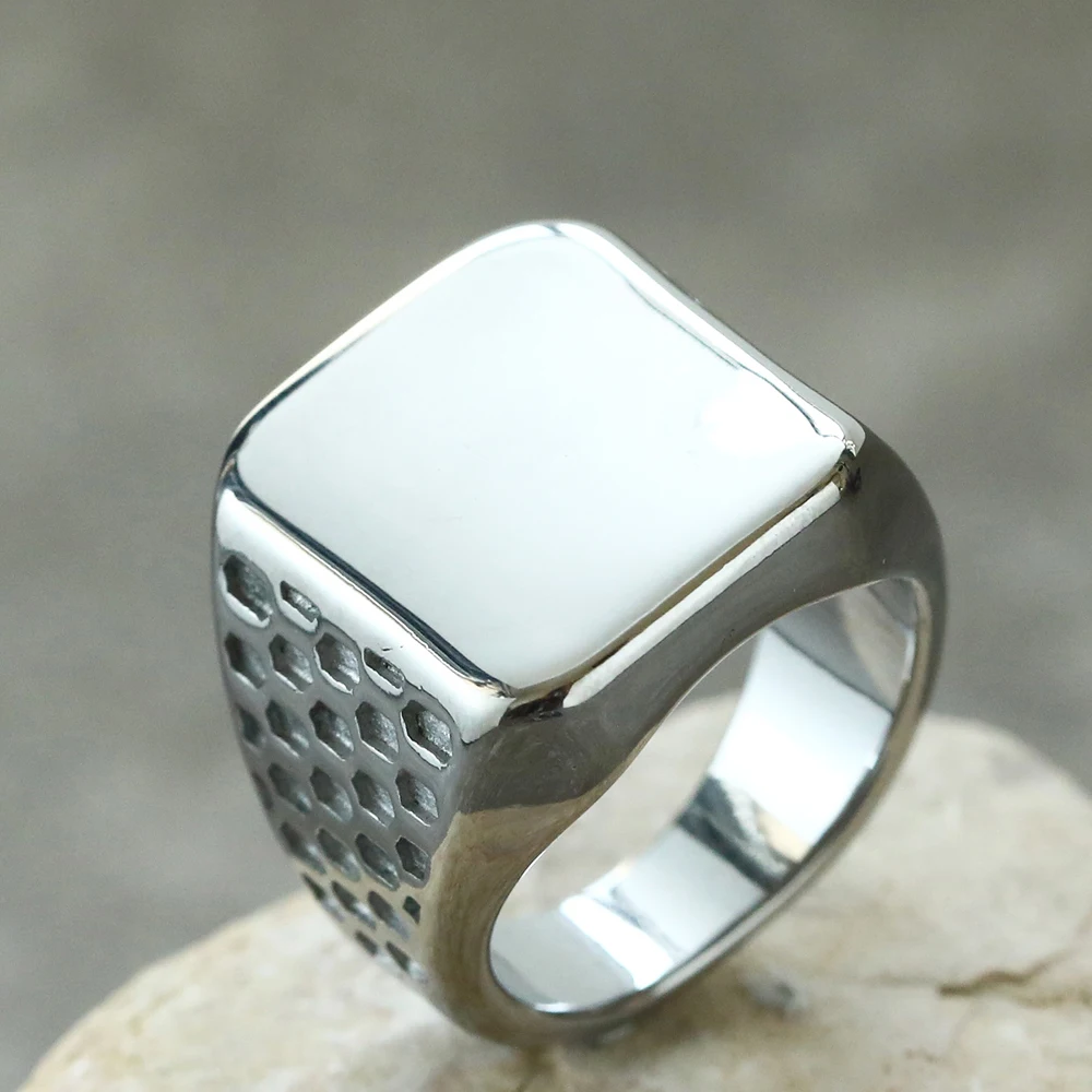 Neuer Retro Geometrischer Quadratischer Ring Mode Titan-Stahl Schmuck für Männer & Frauen Trendiges Finger-Accessoire – Detail 5