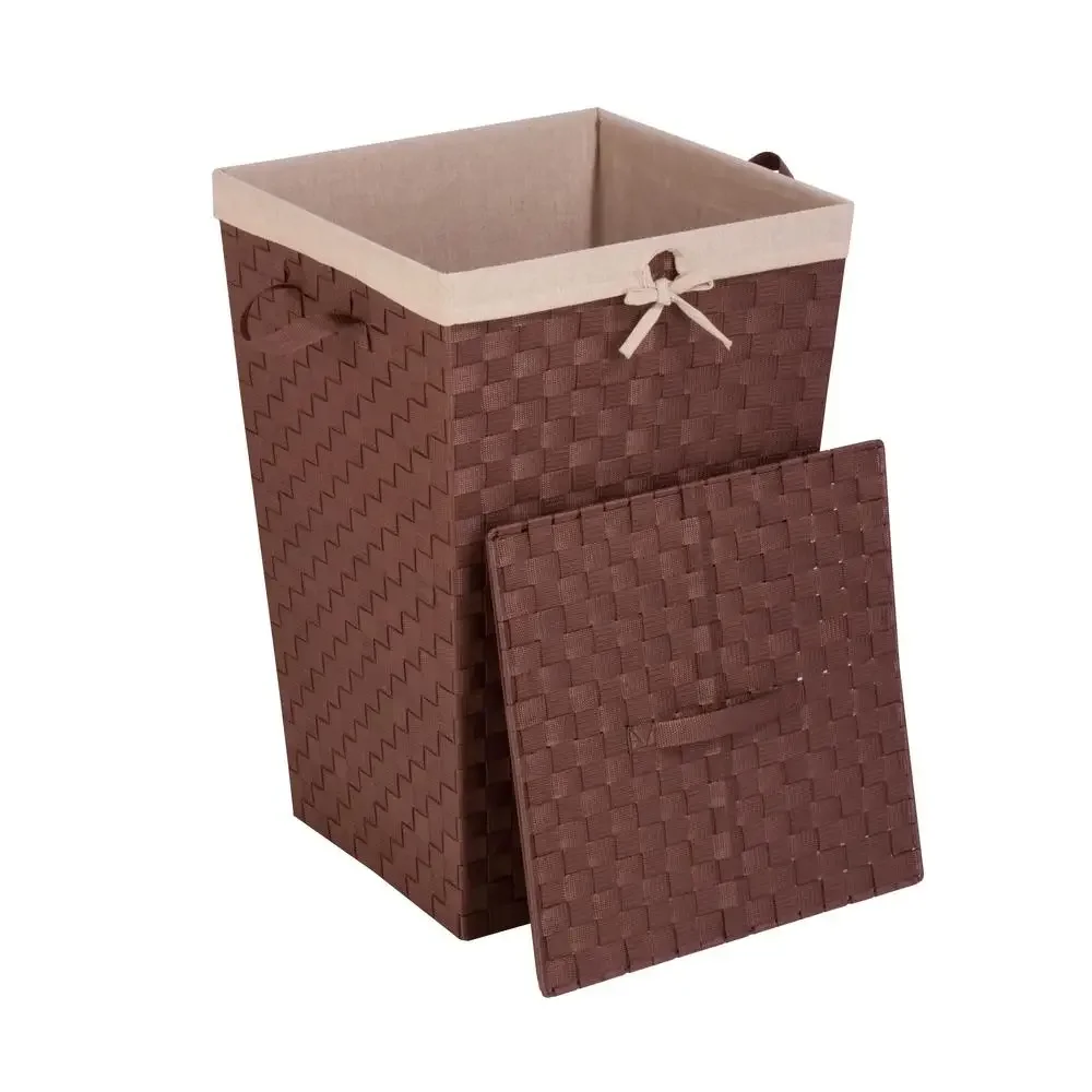 Woven Polypropylene Laundry Hamper Brown/Natural Lid & Handles Removable Polycotton Liner Stylish & Functional Adult Size 17