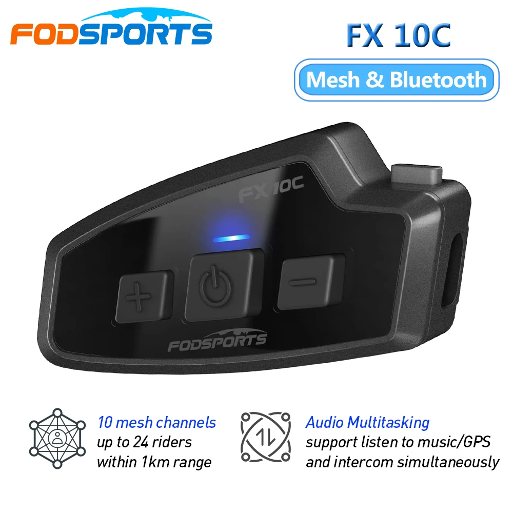 

New Fodsports FX 10C Motorcycle Intercom Mesh+Bluetooth Intercom Helmet Headset Wireless Speaker Headphone Intercomunicador Moto