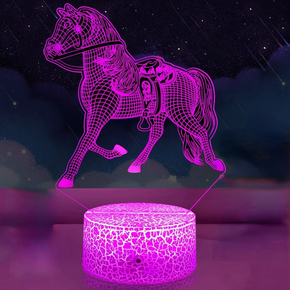 Nighdn 3d Illusie Paardenlamp Led Nachtlampje Voor Kinderen Jongens Meisjes Slaapkamer Decoratie 7 Kleur Veranderende Cadeau Baby Slaap Verlichting