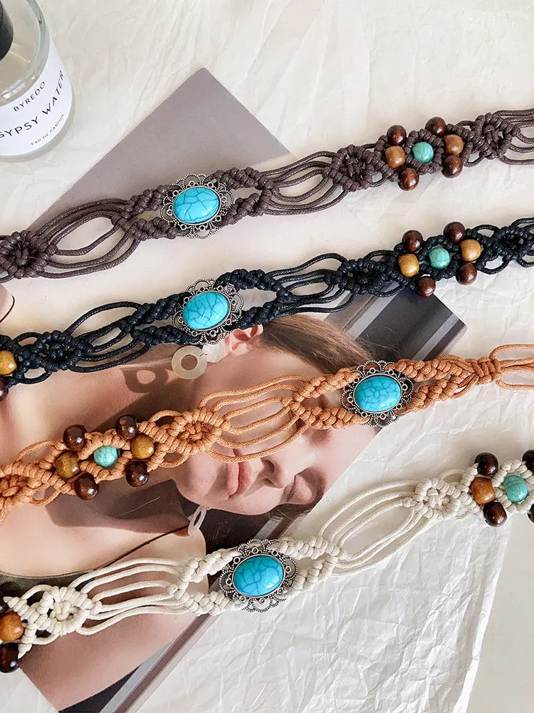 1pc Women's Belt Ethnic Style Woven Belt Versatile Handmade Beaded Waist Cord Y2K Design Niche Belt Suitable for Daily Wear