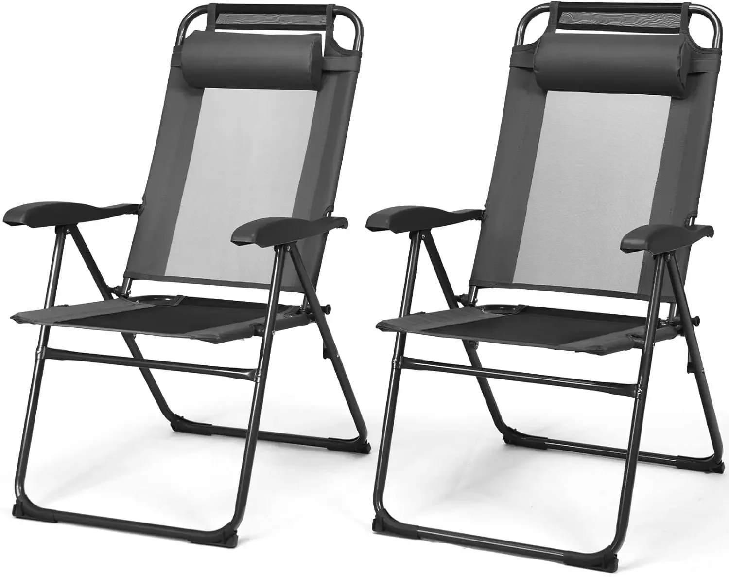 

Folding Patio Dining Chairs Set of 2/4, Portable Patio Chairs with 7 Level Adjustable Backrest, Detachable Headrest, Wide Seats