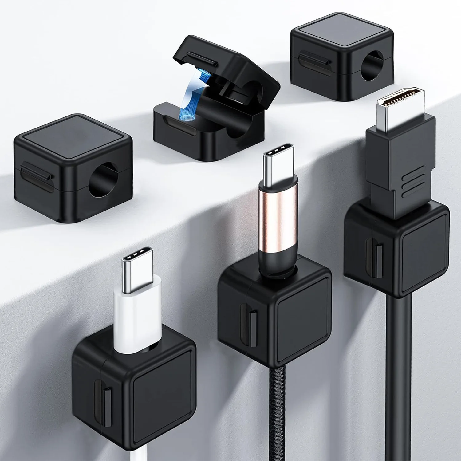 Non Magnetic Adjustable Cable Clips Strong Self Adhesive Cord Holder Under Desk Wire Organizer For Home Office Car Desktop Wall