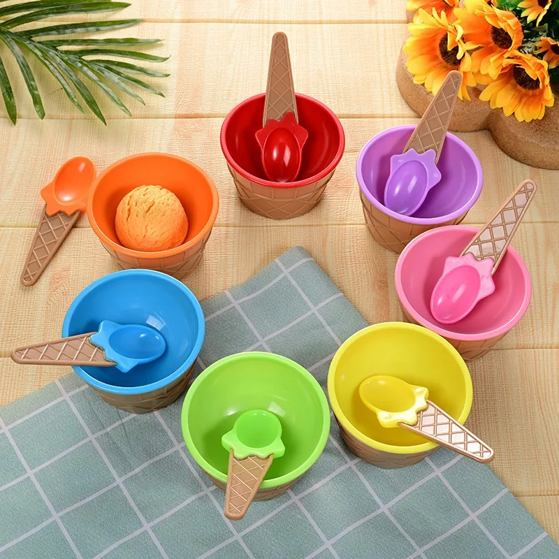 1Set New Kids Ice Cream Bowl Spoon Set Durable Children Gifts Lovely Dessert Bowl DIY Ice Cream Tools Ice Cream Bowl+Spool