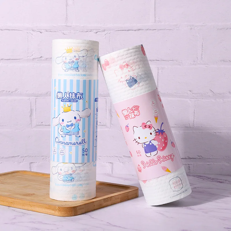 Hello Kitty Sanrio Lazy Cloth Dry-Wet Versatile Household 50 sheets per roll Cleaning Kitchen Paper Disposable Dishcloth