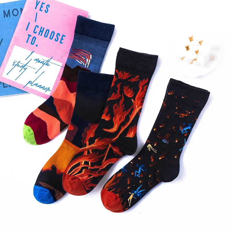 Tide socks men's and women's fashion trend socks in high tube couple socks art illustration men's socks sports socks