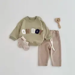 Baby Boy Clothes Set Newborn Infant Autumn Letter Patch Outfits Tops Pullover Shirt+Pants Casual Infant Clothing 0 to 3Years