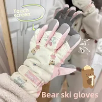 1 Pairs Outdoor Cute Bear Electric Cycling Gloves Winter Warm Riding Girls Ski Gloves Touch Screen Motorcycle Handlebar Gloves