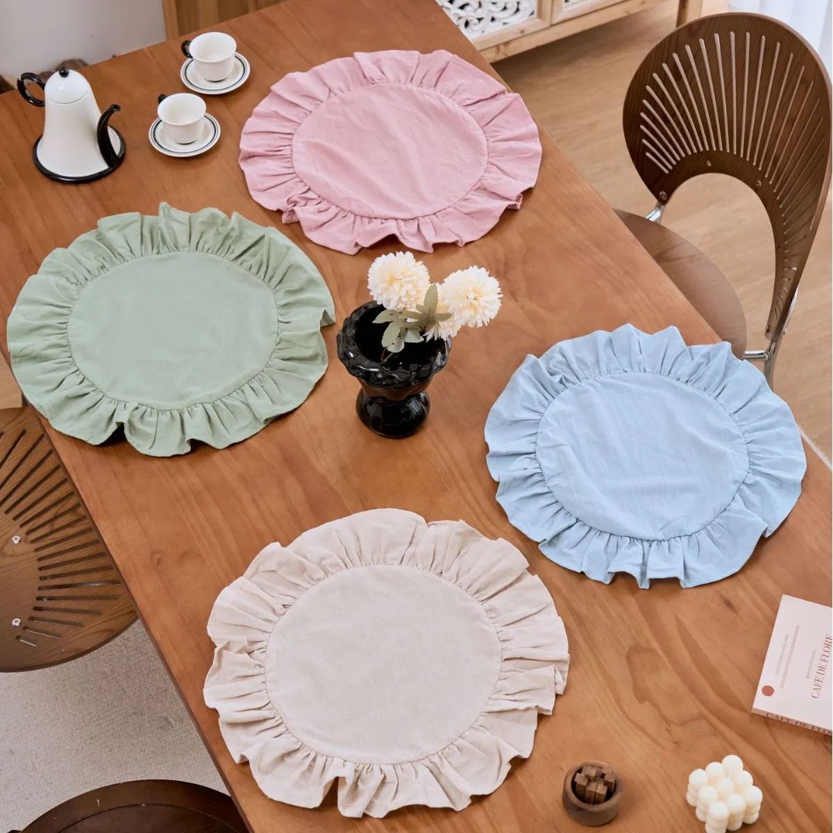 Solid Color Ruffled Cotton Napkins Brief Western Restaurant Home Desktop Decoration Placemats