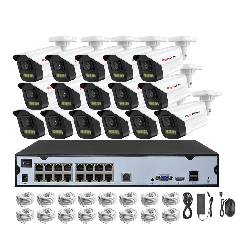 

4K Ultra HD POE IP Camera Security System Night Vision 1080P HD Recording 2-Way Audio Weatherproof Outdoor Surveillance Kit 16CH