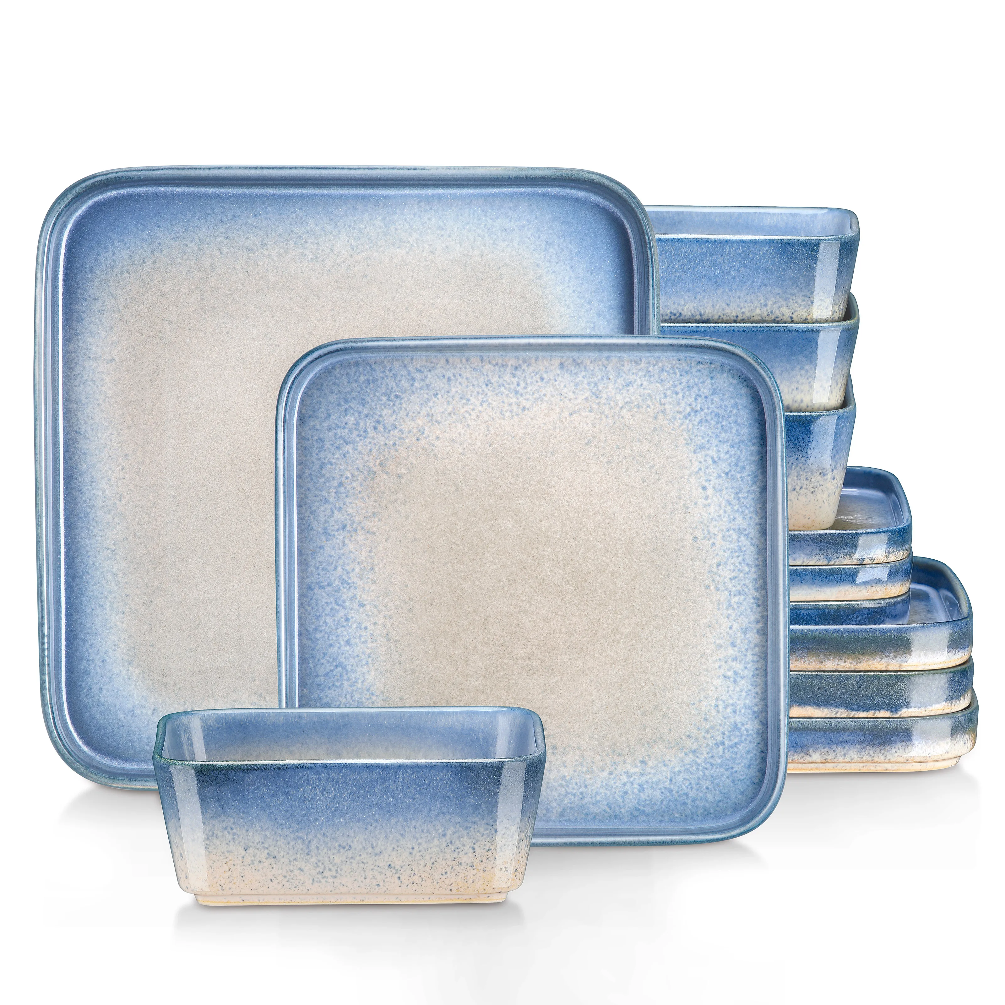 VANCASSO NEBULA 12/24/36 Piece Blue Embossed Stoneware Tableware Set with Dinner/Dessert Plate/Soup Bowl/Mug Service for 4/8/12