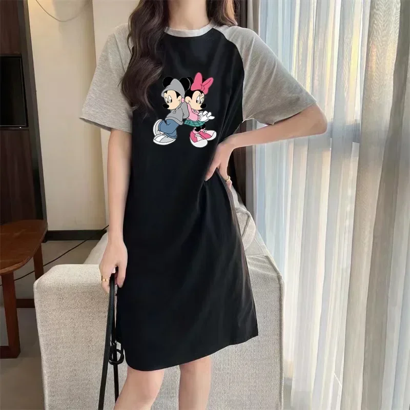 

Disney Mickey Mouse Short Sleeve T-Shirt Women's Mid-Length Skirt 2024 New Loose Summer Clothes dress