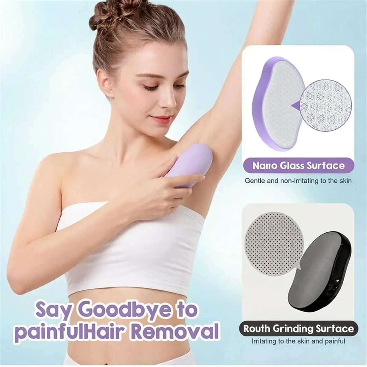 [N84R] 2PCS Hair Eraser,Painless Hair Remover for Women and Men, Magic Painless Exfoliation Hair Removal Tool ( and Pink)