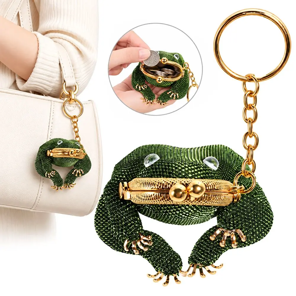 Mini Charming Frog Coin Purse 3D Cartoon Style Kiss Lock Closure Earbud Storage Pouch Beaded Bag Accessories Small Item Storage