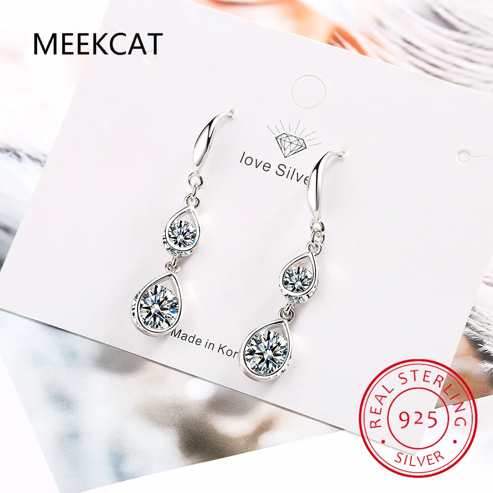 Pendientes de aro de moissanita de corte elegante para mujer, aretes de gota de Halo de diamante de pera VVS1, joyería de Boda nupcial de plata de ley, 2ct