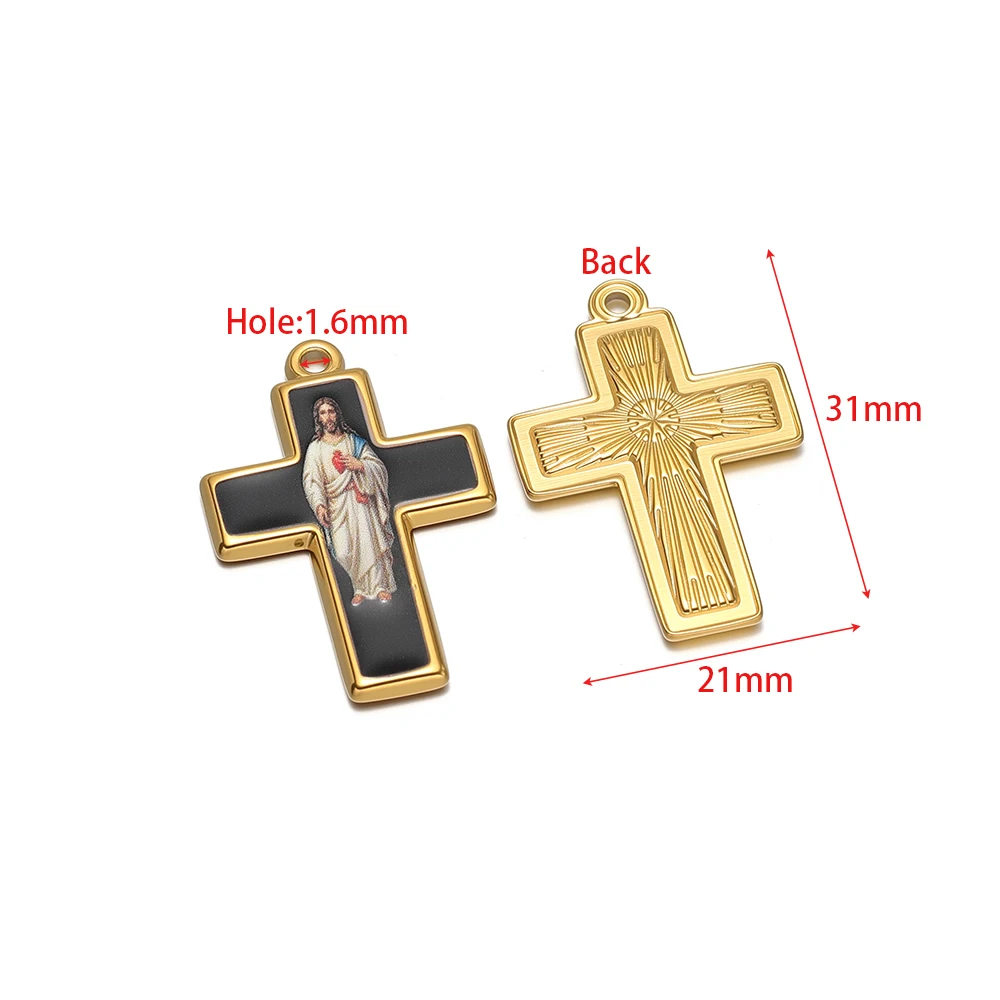 4 Stück Edelstahl-Emaille-Kreuz-Jesus-Anhänger, religiöse Charms für Ohrringe, Armbänder, DIY-Halsketten, Schmuckzubehör, Großpackung – Detail 2
